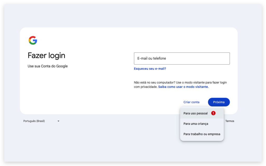 criar conta google 1