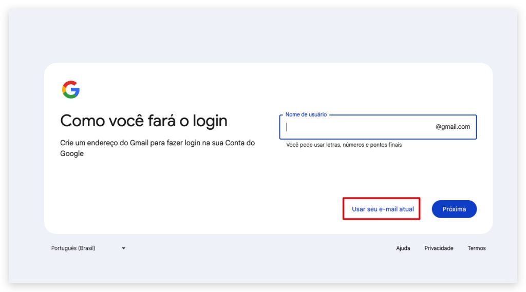 criar conta google 4